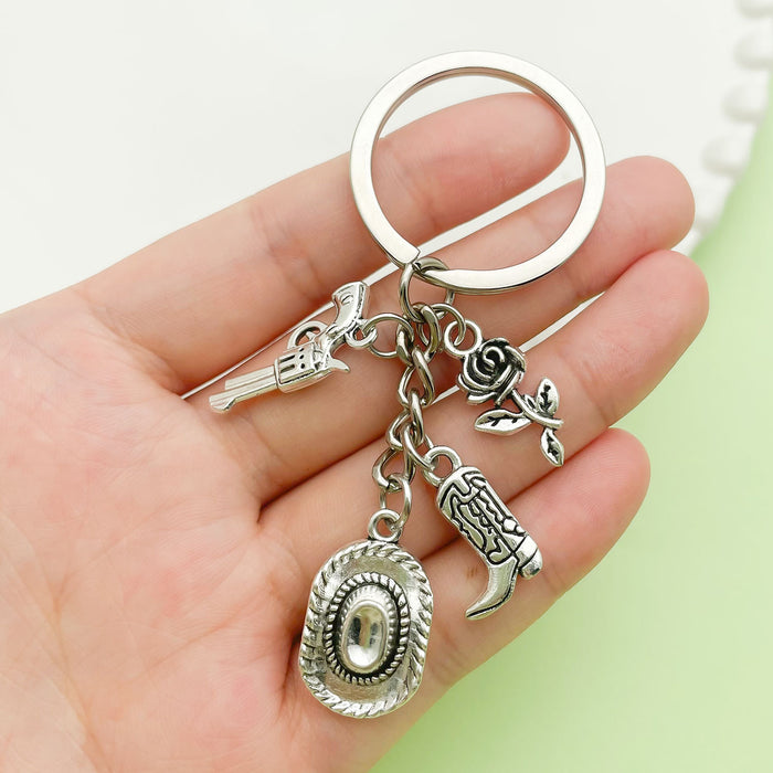 Western Cowboy Charm Keychains Featuring Silver Heart Across 30 Pictured Variations