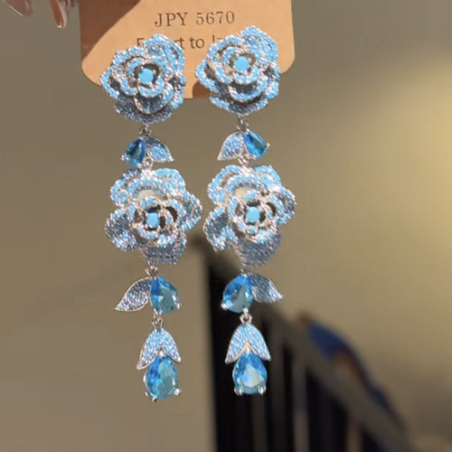 Blue Floral Crystal Fringe Drop with Crystal Accents styled view