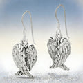 Textured Angel Wing Drop Earrings in Antique Silver Tone view 2