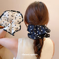 Polka Dot Satin Bow Claw Clips Ribbon Tails Black Cream view 2