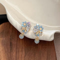 Blue Floral Crystal Drop Stud Earrings Fashion Jewelry for Women view 4