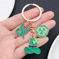 Two Green Hat Clover and Lucky Letter Keychains with Metal Hardware view 1