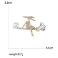 Crystal Girl on Broom Brooch in Four Gold and Silver Finishes view 5