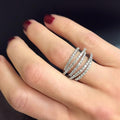 Triple Row Clear Crystal Silver Tone Ring Polished Jewelry Accessory view 3