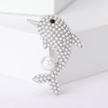 Pearl Beaded Dolphin Brooch Gold Silver Tone Pearl Drop view 7