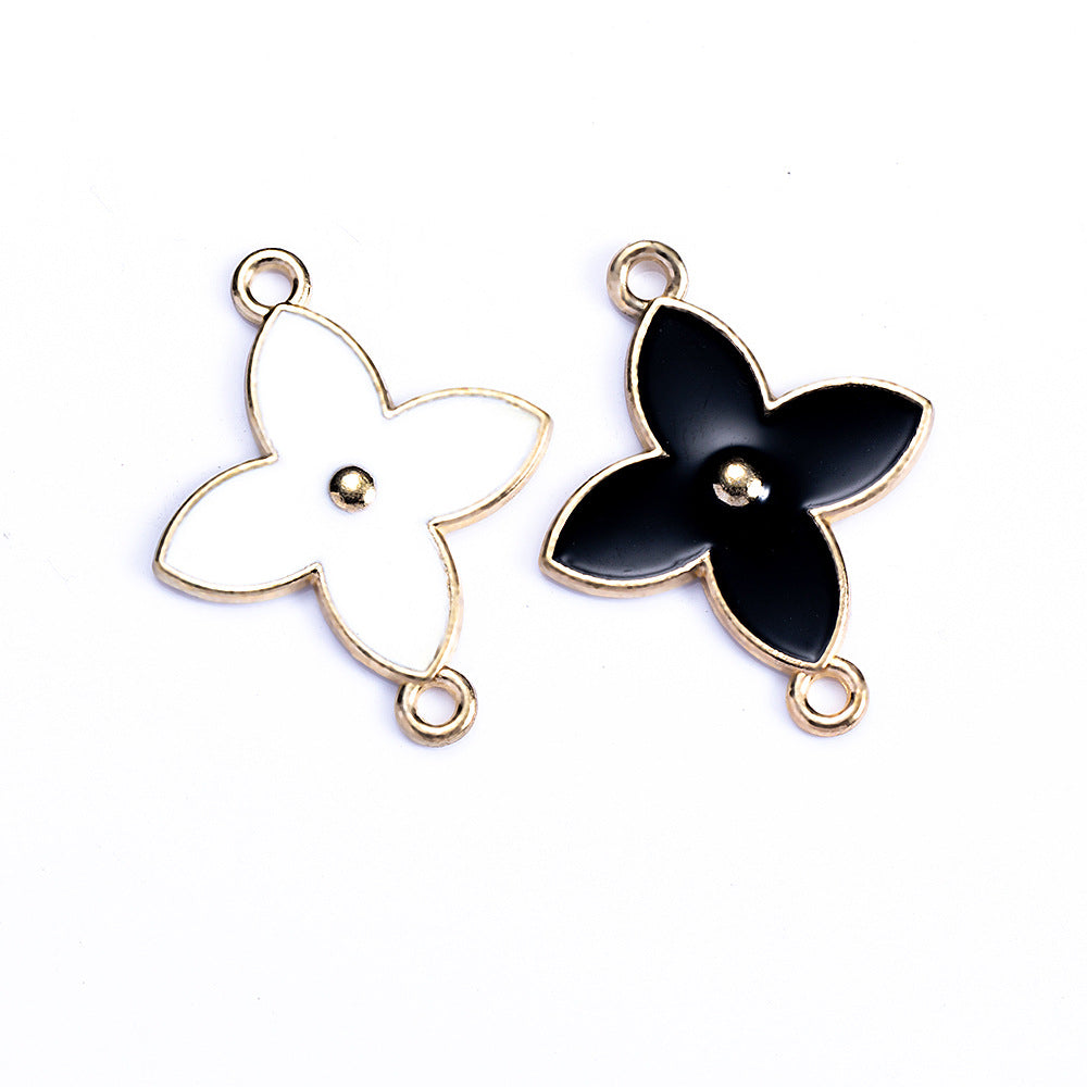 Black and White Four-Leaf Clover Alloy Charm Pendant