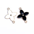 Black and White Four-Leaf Clover Alloy Charm Pendant