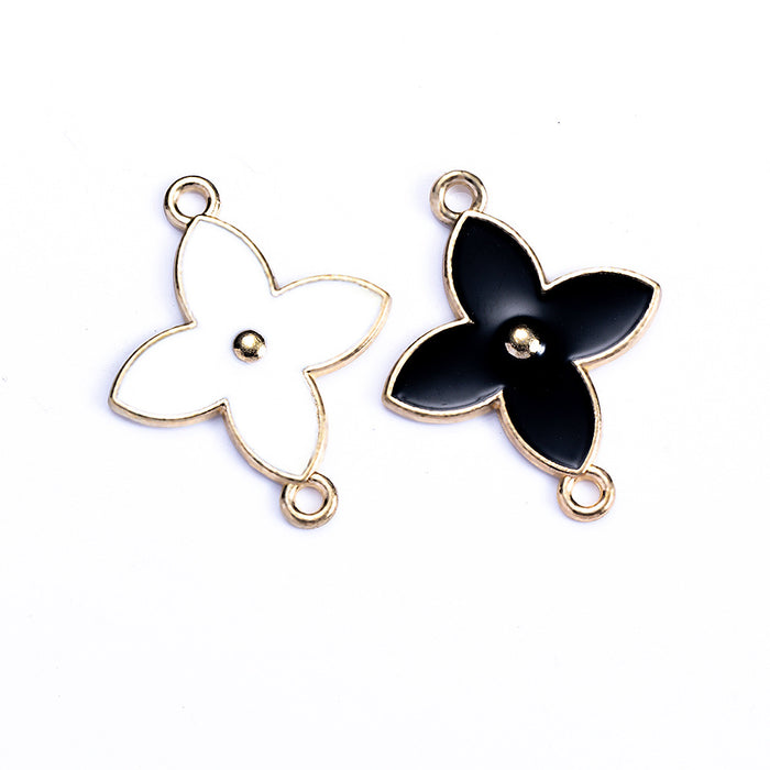 Black and White Four-Leaf Clover Alloy Charm Pendant