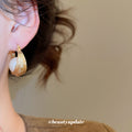 Gold Tone Coiled Hoop Earrings with Round Pearl Centers view 4