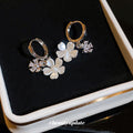 Clear Crystal Flower Hoop Drop Earrings in Polished Silver Tone view 2