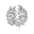 Leaf Wreath Crystal Pearl Look Metal Brooch Pin for Jackets and Lapels view 1