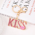Rhinestone Kiss Letter Keychain Metal Lips Pendant Charm view 2