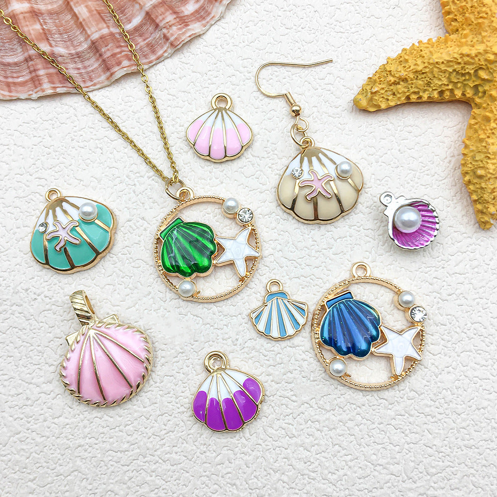 Enamel Zinc Alloy Scallop Shell Pearl Charm Pendants for DIY Bracelet Necklace Keychain