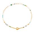 Gold OT Toggle Freshwater Pearl Beaded Necklace Green Accents view 5