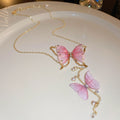 Sheer Mesh Butterfly Rhinestone Pearl Tassel Necklace view 7