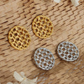 Round Hollow Mesh Chain-Link Stud Earrings Gold Steel view 3