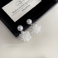 White Pearl Top And Ivory Loop Petal Flower Cluster Earrings view 4