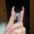 Silver Tone Open V Ring With Dangling Clear Crystal Fringe view 1