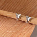 Silver Butterfly Huggie Hoop Earrings Small Matte Wings view 3