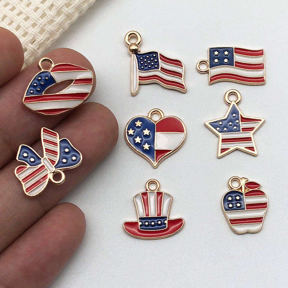 Enamel Zinc Alloy American Flag Star Cross Charm Pendant for DIY Independence Day Earrings