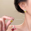 Yellow Square Gem Clear Petal Cluster Stud Earrings Gold view 2