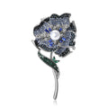 Crystal Rose Brooch In Pink Or Blue With Green Stem view 2
