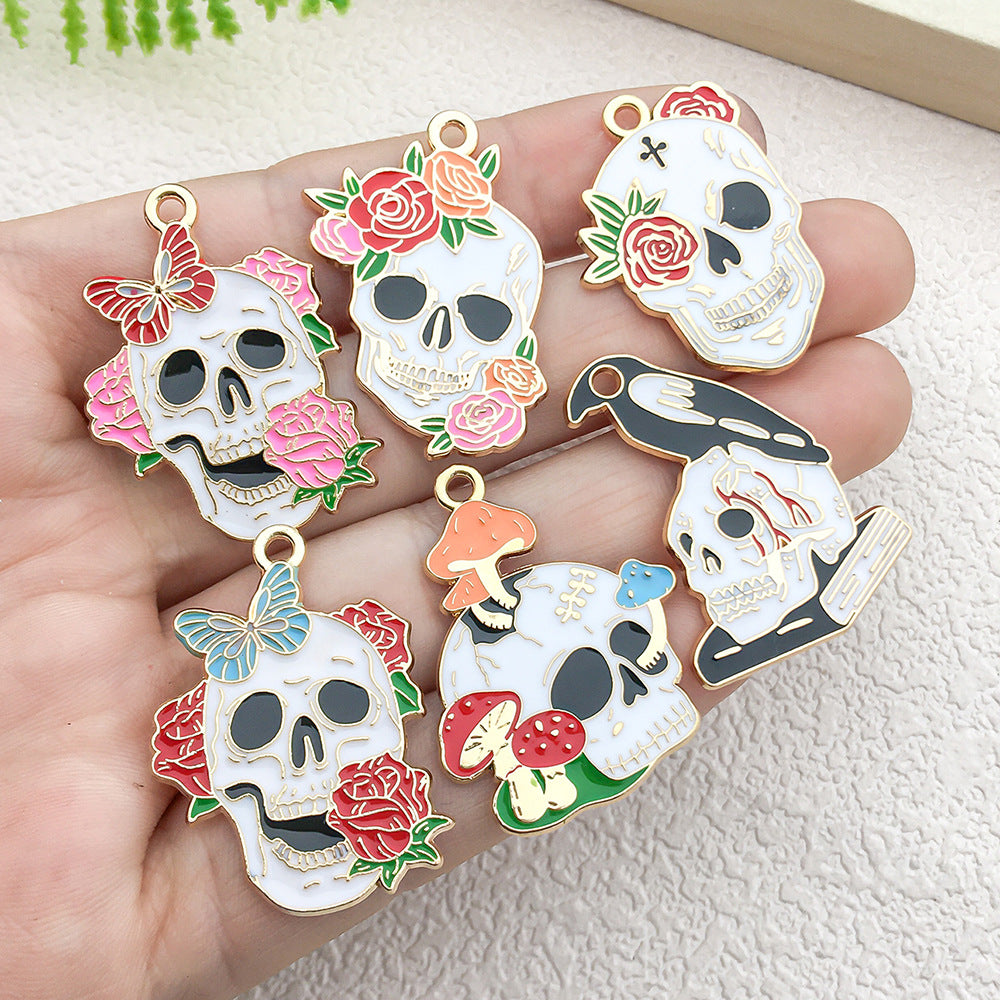Zinc Alloy Enamel Halloween Skull Crow Charm Pendant for DIY Earrings Necklace Keychain
