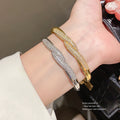 Pave Rhinestone Twist Wave Open Bangle Bracelets Two Tones view 4