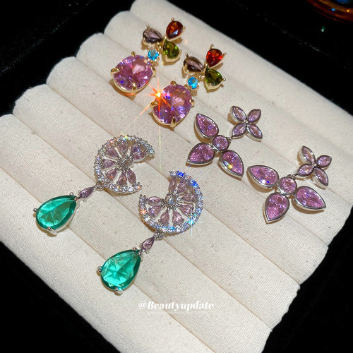 彩色水晶花朵流苏耳环 shown in product image 1, with the pictured color, shape, and construction details