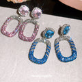 Crystal Open Rectangle Drop Earrings in Pink and Blue view 4