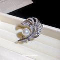 Silver Crystal Feather Pearl Brooch Pin for Lapels view 2