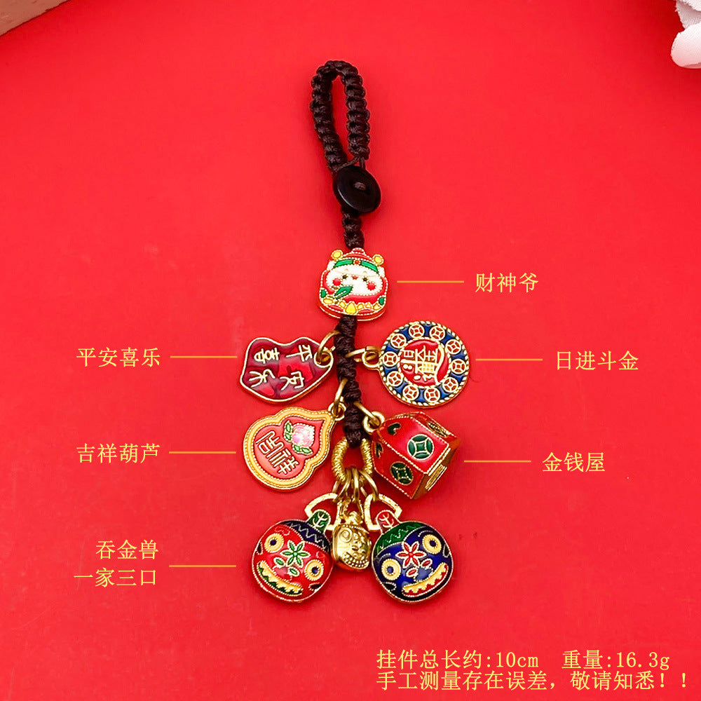 Zinc Alloy God of Wealth Pixiu Family Charm Pendant for DIY Keychain Phone Strap