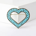 Double Heart Crystal Brooch In Red And Turquoise Decorative Lapel Pin view 7