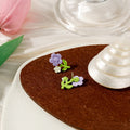 Colorful Flower Stem Stud Earrings Yellow and Purple Styles view 4