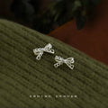Silver Tone Clear Stone Lace Ribbon Bow Stud Earrings view 1