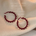 Wine Red Velvet Wavy Coil Large Hoop Earrings Pair view 1