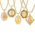 Gold Madonna Pendant Necklaces Shell Zircon Or Multicolor Halo view 5