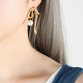 Abstract Wave Drop Earrings With White Glass Pearl Bead view 4