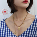 Gold Silver Double Layer Smiley Face Tassel Necklace view 3