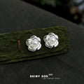 Silver Camellia Flower Pearl Center Stud Earrings Pair view 1