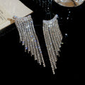 Silver Tone Crystal Waterfall Fringe Stud Earrings view 6