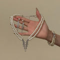 Silver Double Strand Pearl Necklace Earrings Bracelet Set view 4