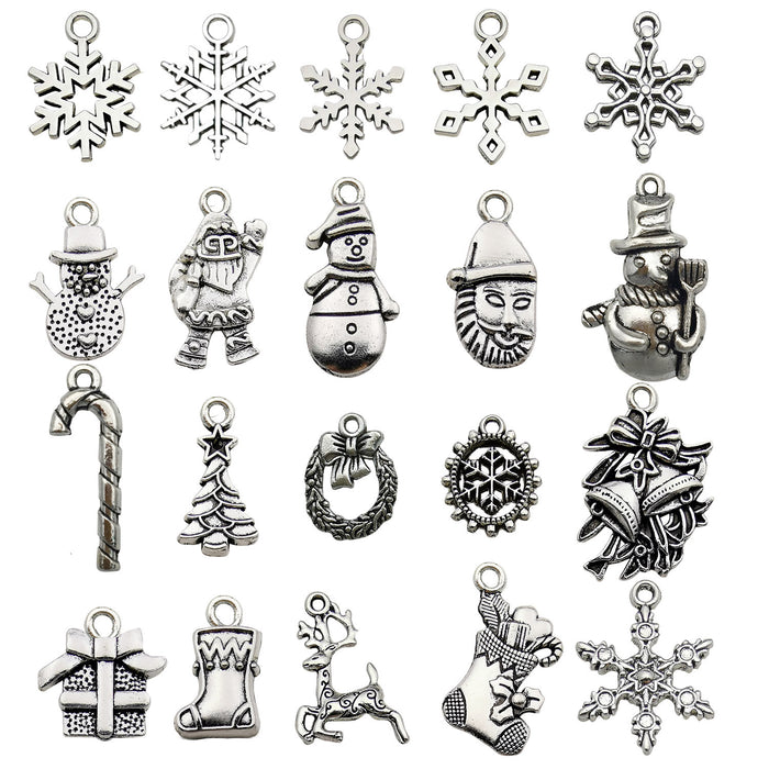 Antique Silver Christmas Tree and Snowflake Metal Charms with 28 Listed Options