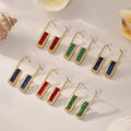 Crystal Long U Earrings in Red Green and Blue Gold Tone Styles view 3