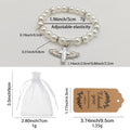 White Pearl Stretch Bracelet Winged Cross Charm Metal Charm view 2