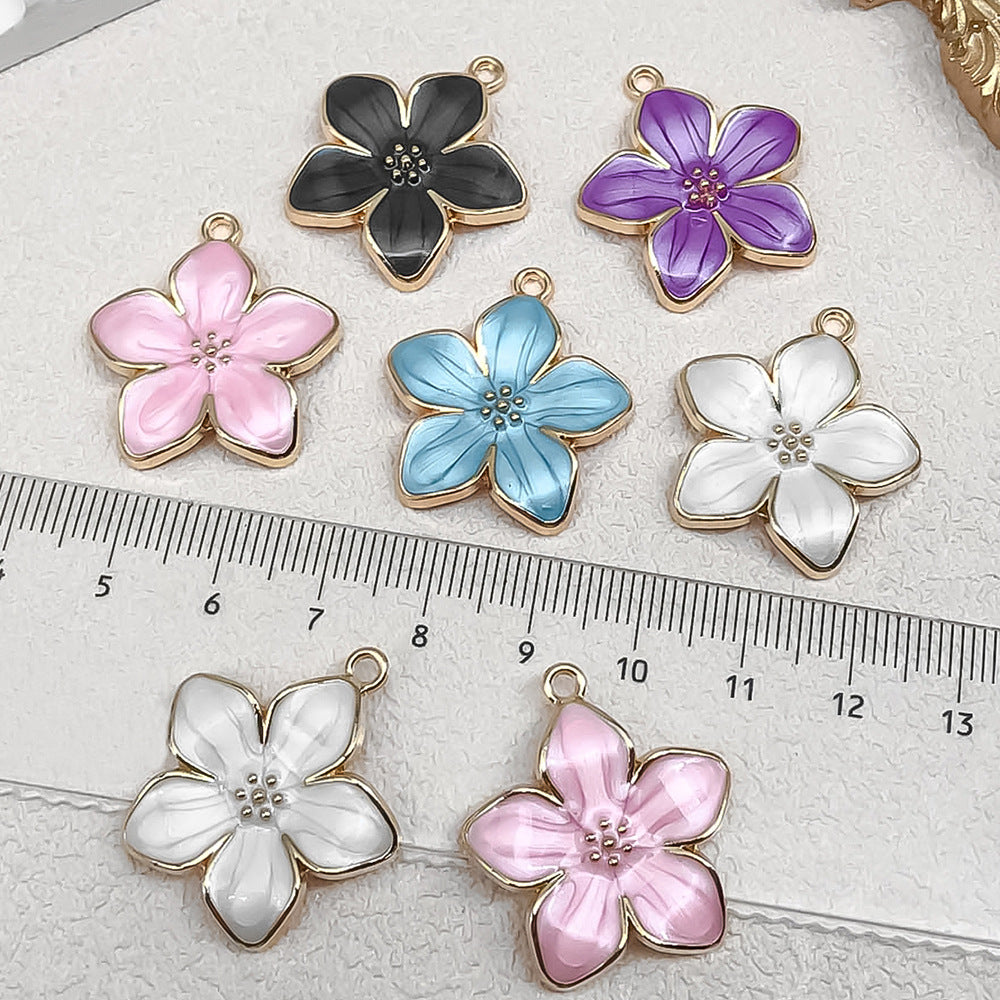 Colorful Enamel Zinc Alloy Five Petal Flower Sakura Charm Pendant for DIY Jewelry