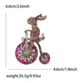 Crystal Rabbit on Bicycle Brooch in Pink and Blue Clothing Pin view 5