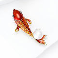 Red Enamel Koi Fish Brooch With Large White Pearl Accent view 3