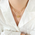 Layered You Me Square Pendant Necklace Gold Steel Tone view 3