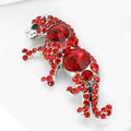 Red Rhinestone Leopard Brooch Antique Silver Walking Pin view 3